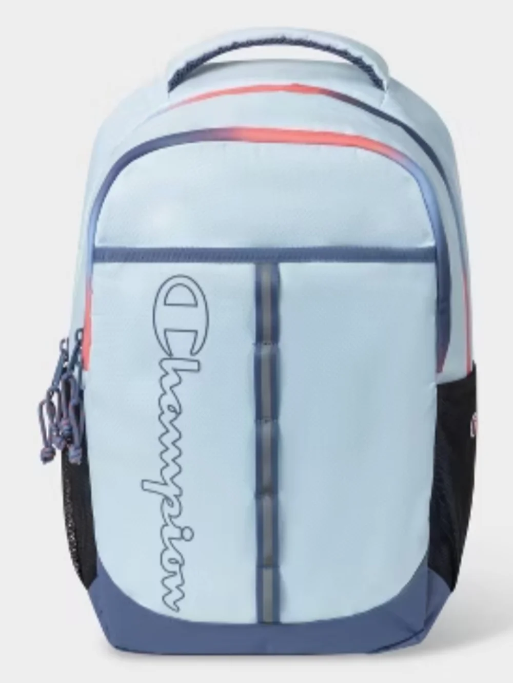 Champion Pale Blue Full Size Backpack with Dark Blue and Orange Fits 17